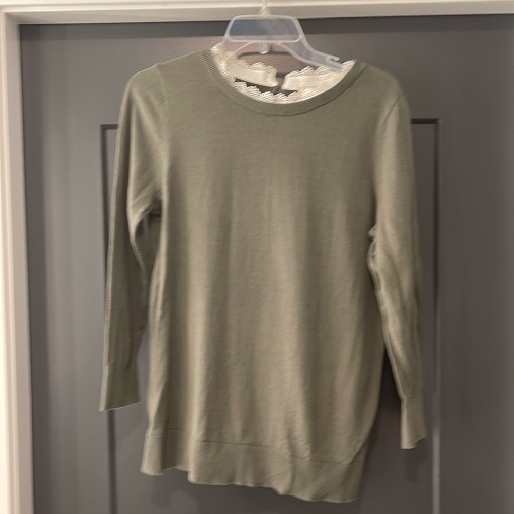 Loft green sweater with lace collar